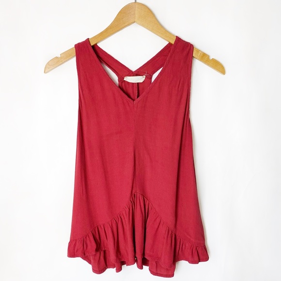 Urban Outfitters Tops - UO ELODIE Red Racerback Ruffle Bottom Tank Top M